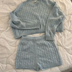 Women's Cable Knit Sweater and Shorts Set - Blue